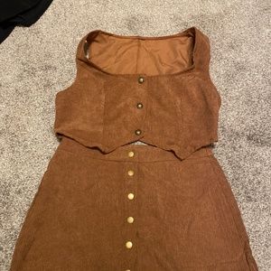 Faux corduroy vest and skirt set